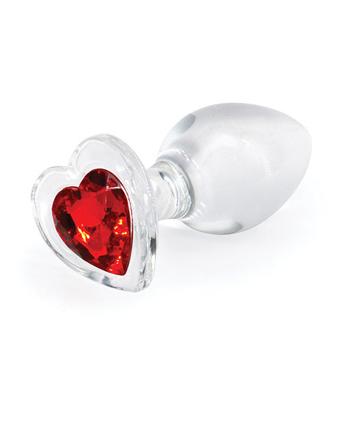 Crystal Desires Borosilicate Glass Heart Butt Plug, Medium - Red