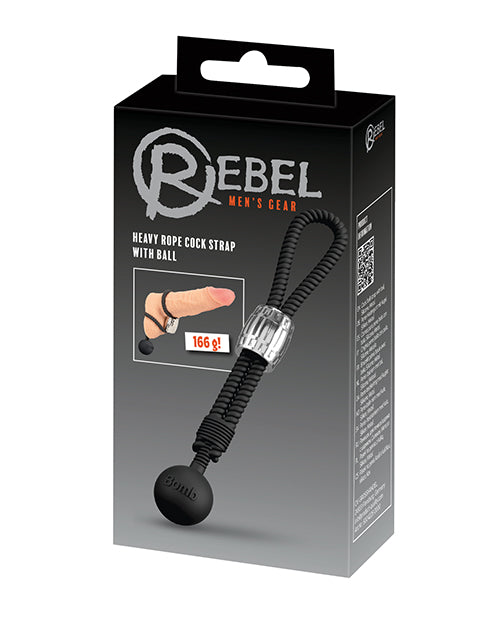 Rebel Heavy Rope Cock Lasso w/Ball - Black by Rebel