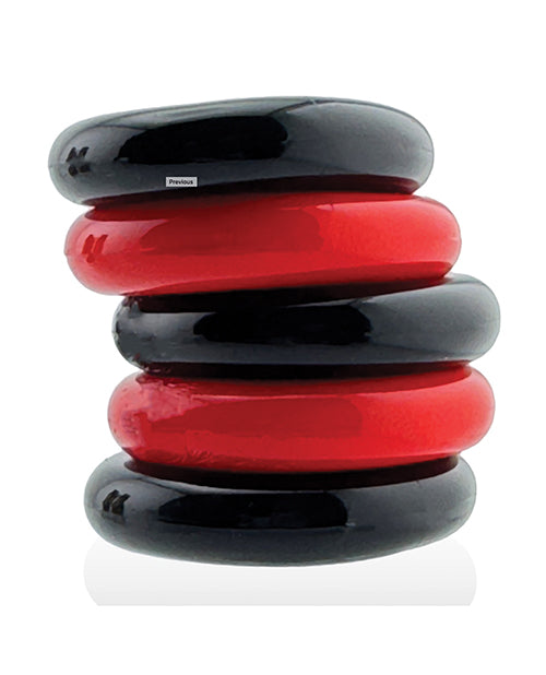 Hunky Junk Jacker 5-Pack Cockrings — Red & Black