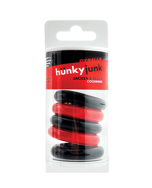 Hunky Junk Jacker 5-Pack Cockrings — Red & Black