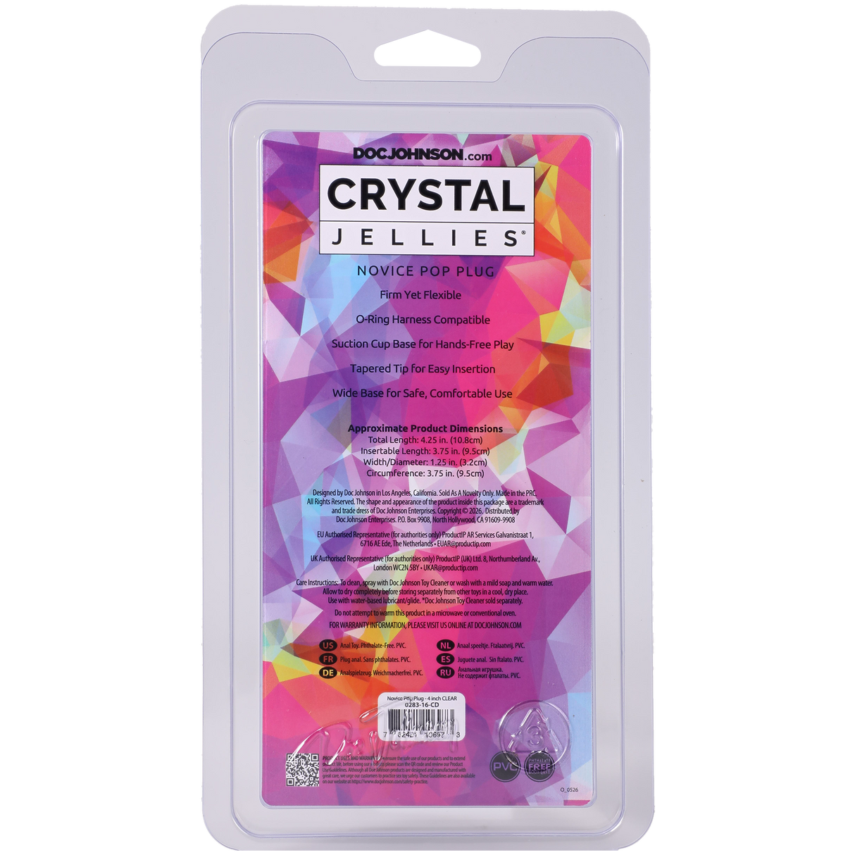 Doc Johnson Crystal Jellies Novice Pop Plug — 4 in, Clear - DJ0283-16-CD
