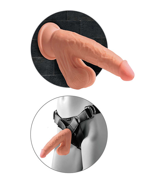 King Cock Plus 7" Triple Density Dildo with Swinging Balls, Tan