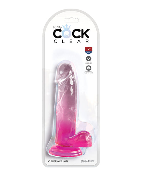 King Cock Clear 7" Cock w/Balls - Pink by King Cock