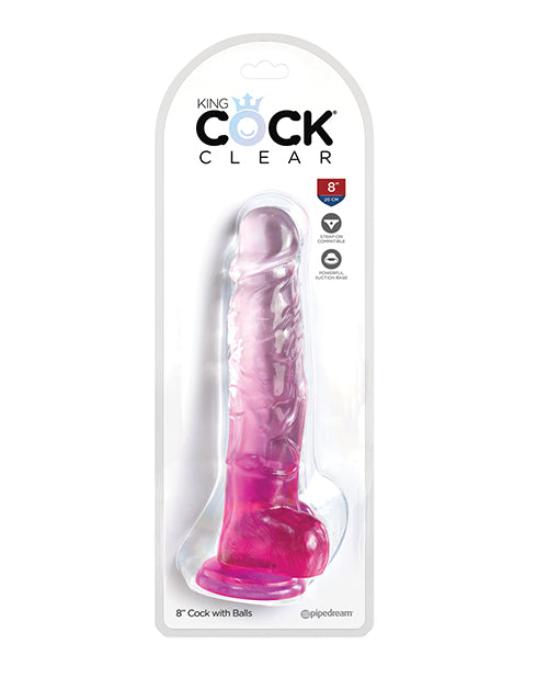 King Cock Clear 8" Cock w/Balls - Pink by King Cock