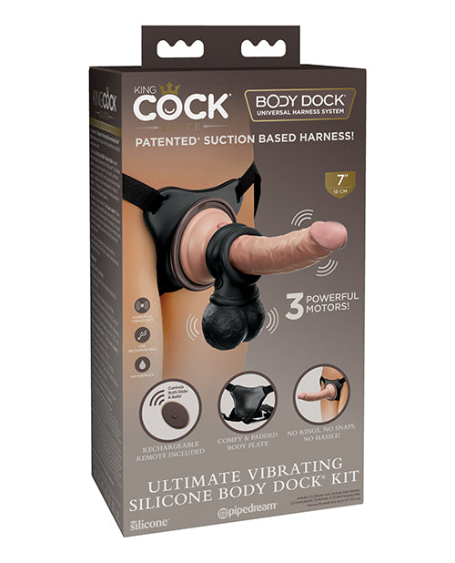 King Cock Elite Ultimate Vibrating Silicone Body Dock Kit w/Remote by King Cock Elite