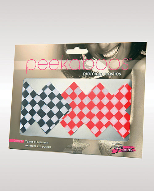 Peekaboos Off the Wall Checkered Pasties - 2 Pairs 1 Black/1 Red by Peekaboos
