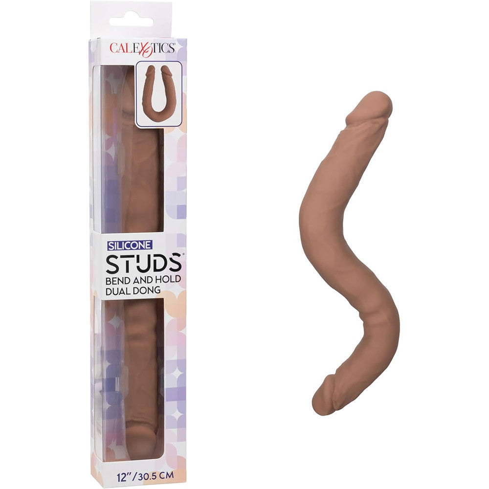 CalExotics Silicone Studs Bend-and-Hold Dual Dong, 12 Inch, Brown - SE0256063