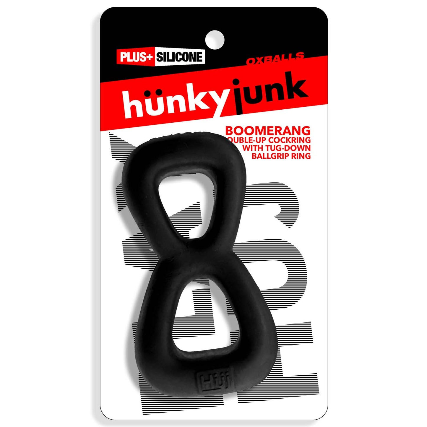 Oxballs Boomerang Double-Ring Cockring & Nut-Tugger — Black - HUJ-155-BFG
