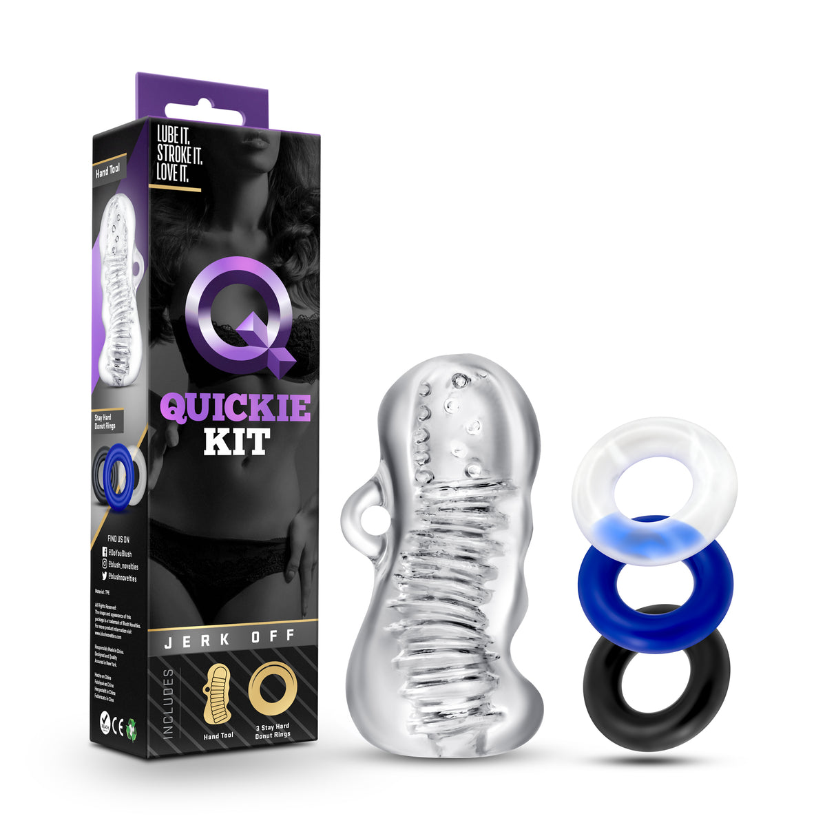 Blush Quickie Jerk Off Kit — Clear Stroker & Donut Rings - BL-50139