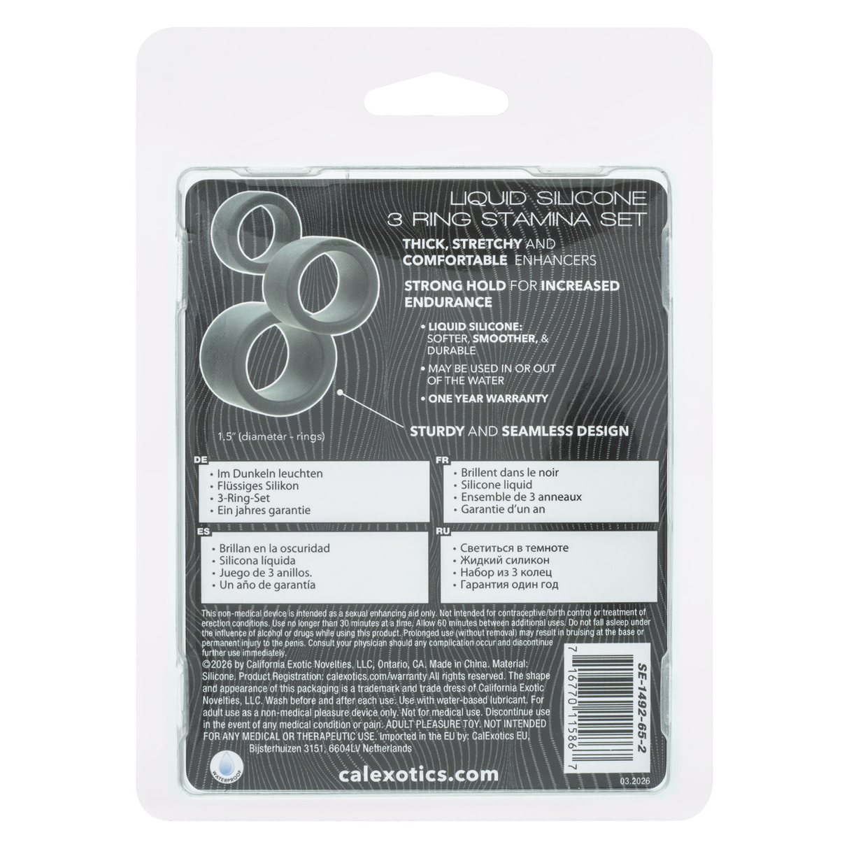 CalExotics Alpha Liquid Silicone 3-Ring Stamina Set - Black - SE1492652