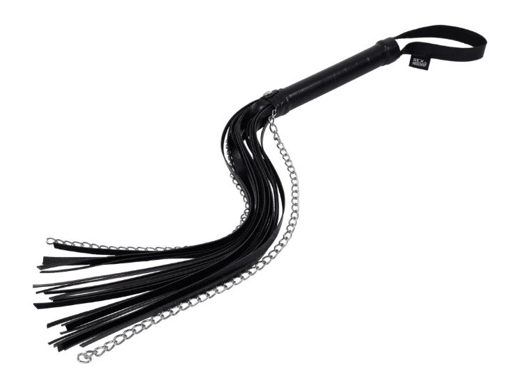 Sportsheets Shadow Chain Flogger — Faux Leather & Chain Falls, Black - SS10307