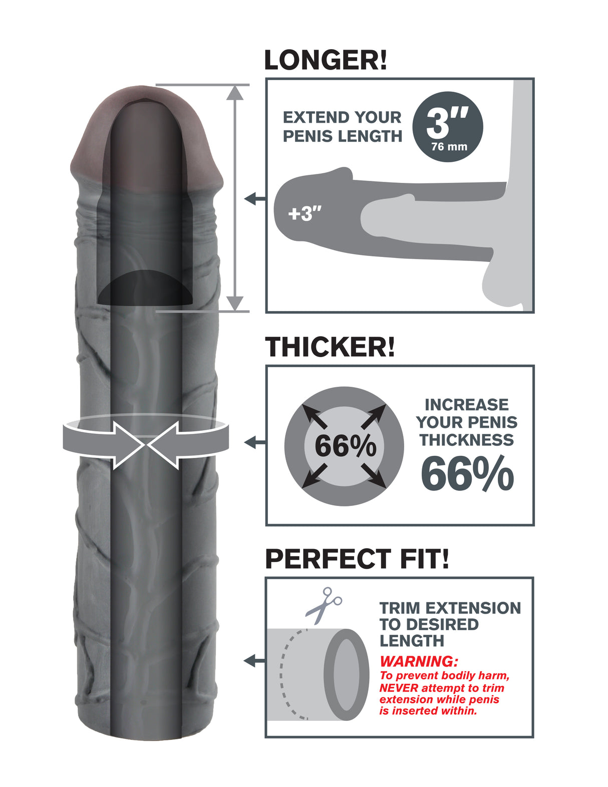 Pipedream Fantasy X-Tension Mega 3-Inch Penis Extension — Black - PD4115-23