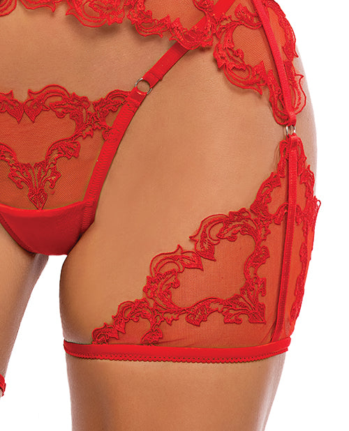 Baroque Heart Embroidered Lace 3 pc Chaps Set - Red XL by Roma Confidential