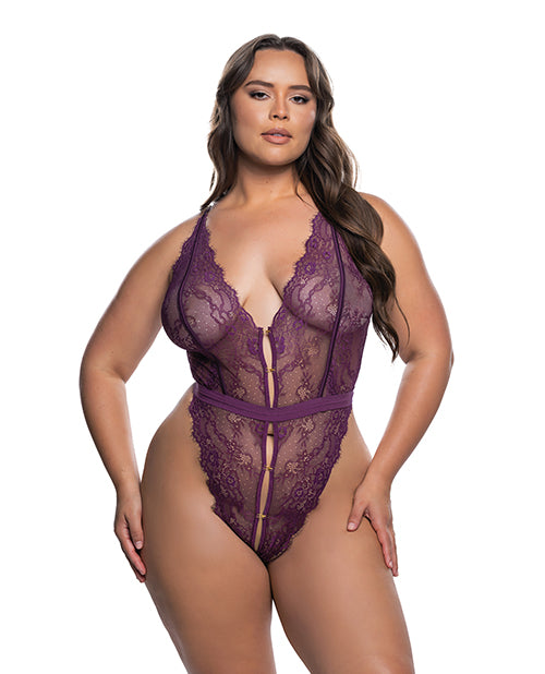 Floral Lace Fetish Teddy - Purple 1X/2X by Roma Confidential
