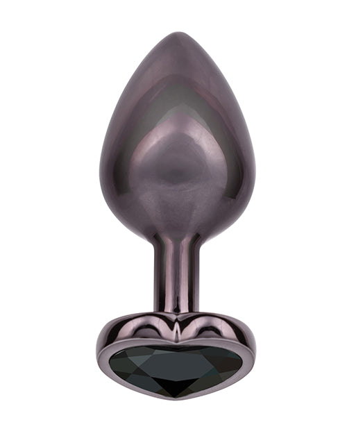 Jewel Large Heart Butt Plug with Black Diamond Accent, Black