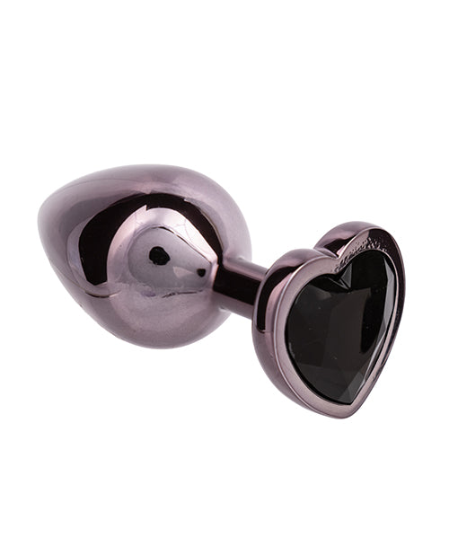 Jewel Large Heart Butt Plug with Black Diamond Accent, Black