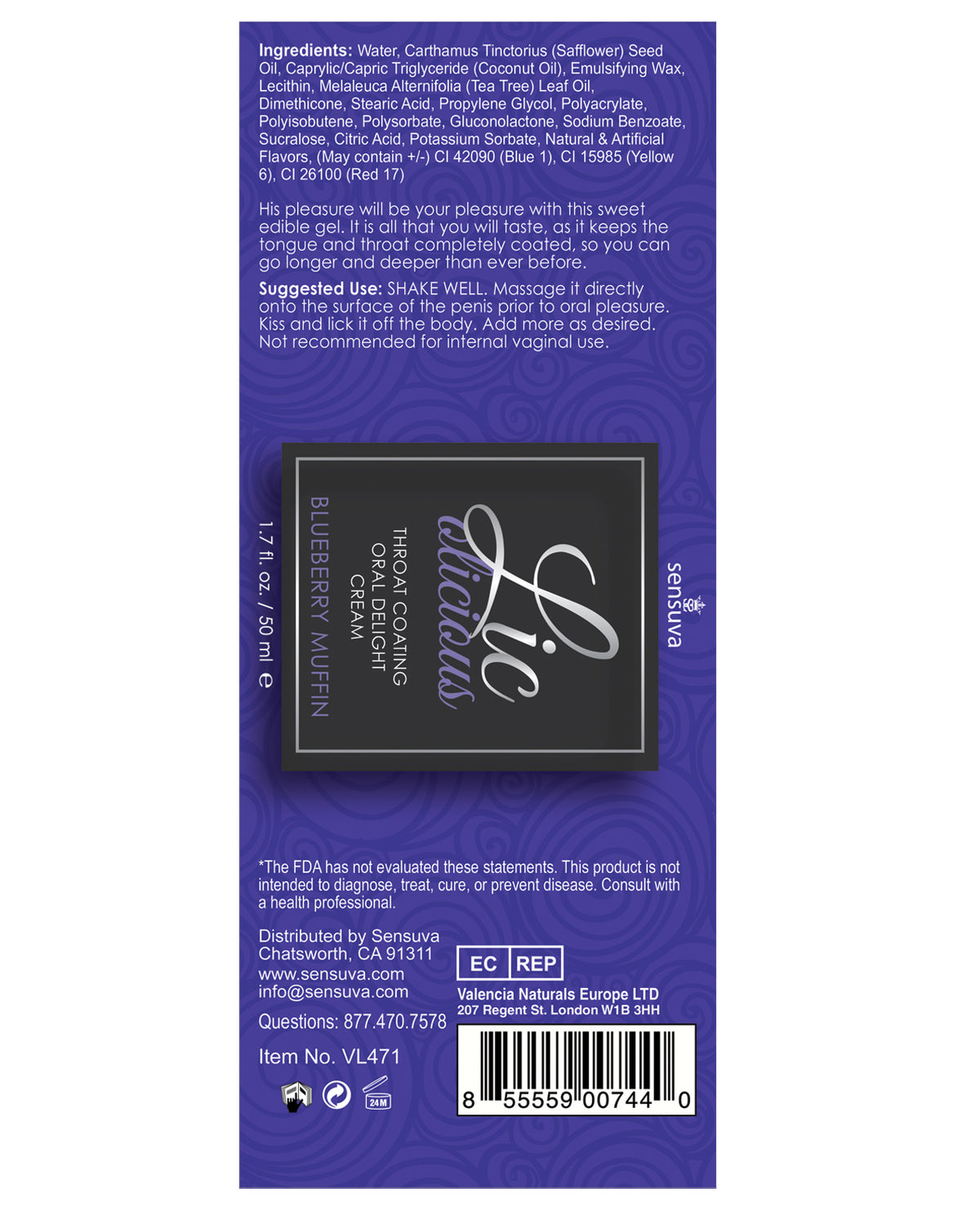 Lic O Licious Oral Cream, Blueberry Muffin — 1.7 oz