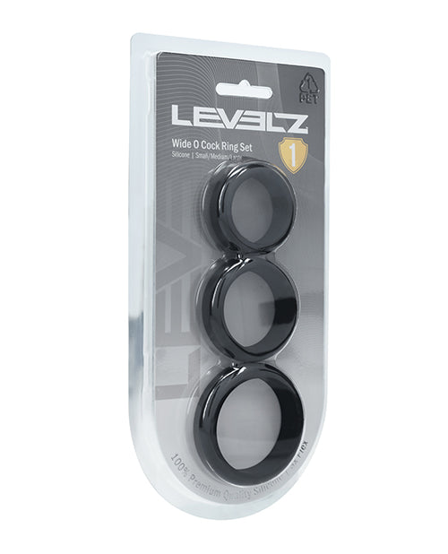 Shots Levelz Wide O Silicone Cock Ring Set of 3 - Black by Levelz