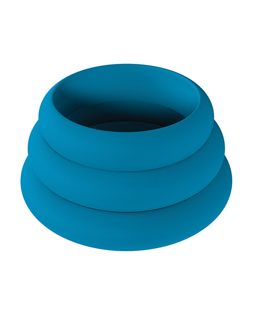 Shots Levelz Wide O Silicone Cock Ring Set of 3 - Teal by Levelz