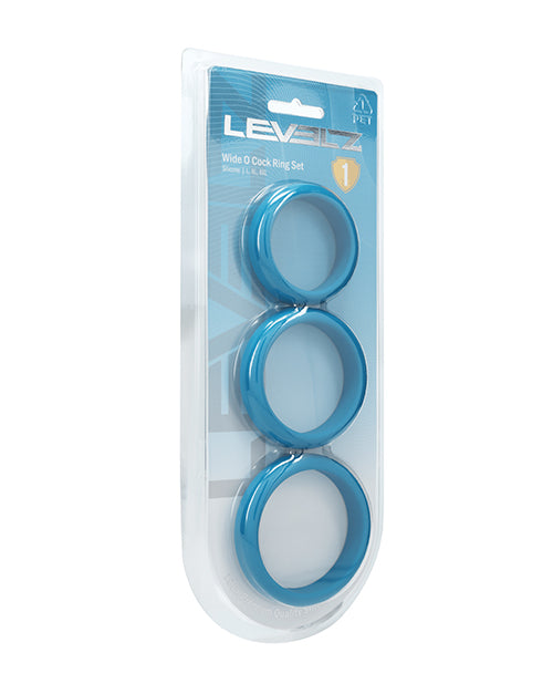 Shots Levelz Wide O Silicone Cock Ring Set of 3 (42 mm, 50 mm, 55 mm) - Teal by Levelz