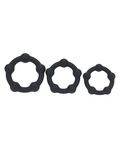 Shots Levelz Beaded Silicone Cock Ring Set of 3 (35 mm, 40 mm, 45 mm) - Black by Levelz