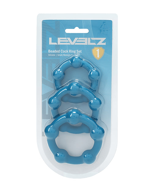 Shots Levelz Beaded Silicone Cock Ring Set of 3 (35 mm, 40 mm, 45 mm) - Teal by Levelz