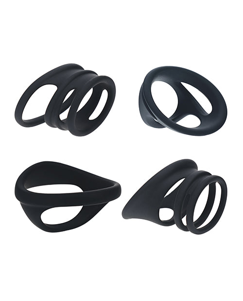 Shots Levelz Set of 4 Silicone Cock & Ball Rings - Black by Levelz