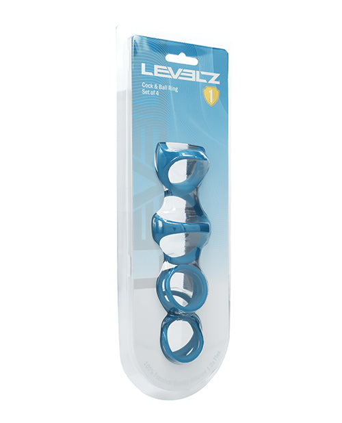 Shots Levelz Set of 4 Silicone Cock & Ball Rings - Teal by Levelz