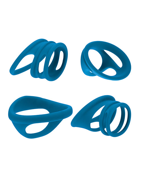 Shots Levelz Set of 4 Silicone Cock & Ball Rings - Teal by Levelz