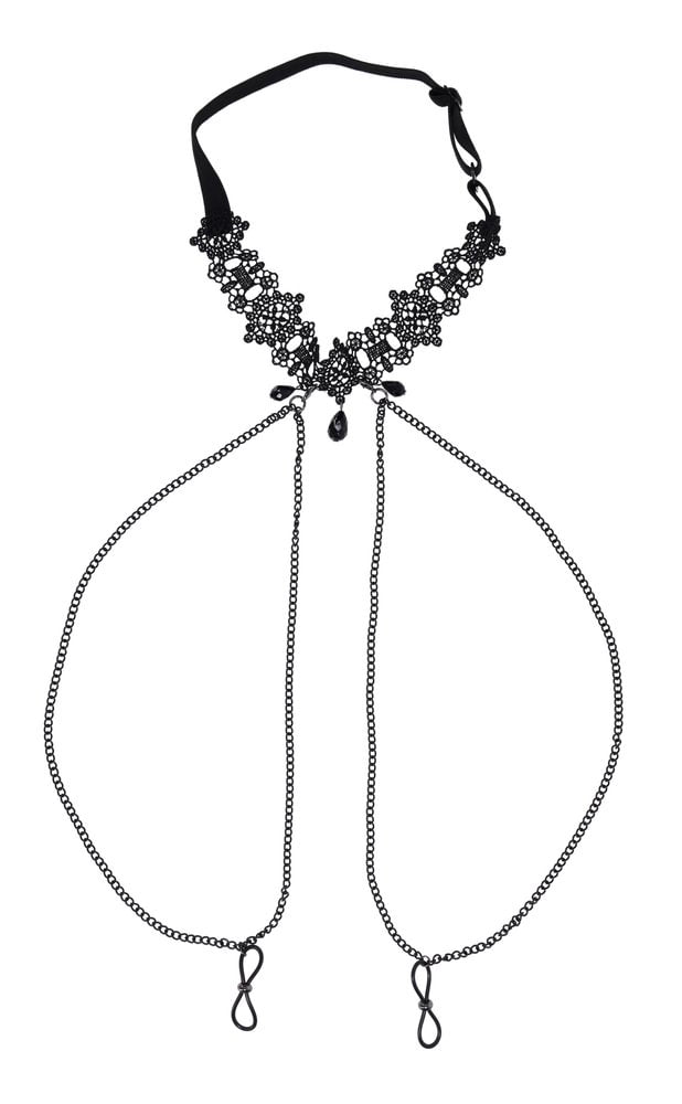 Sportsheets Lace Collar with Nipple Ties — Black - SS10104