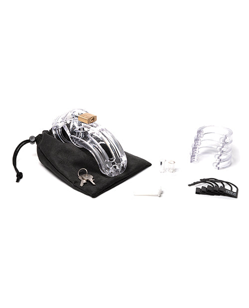 The Curve 3 3/4" Curved Cock Cage & Lock Set - Clear by CB-X