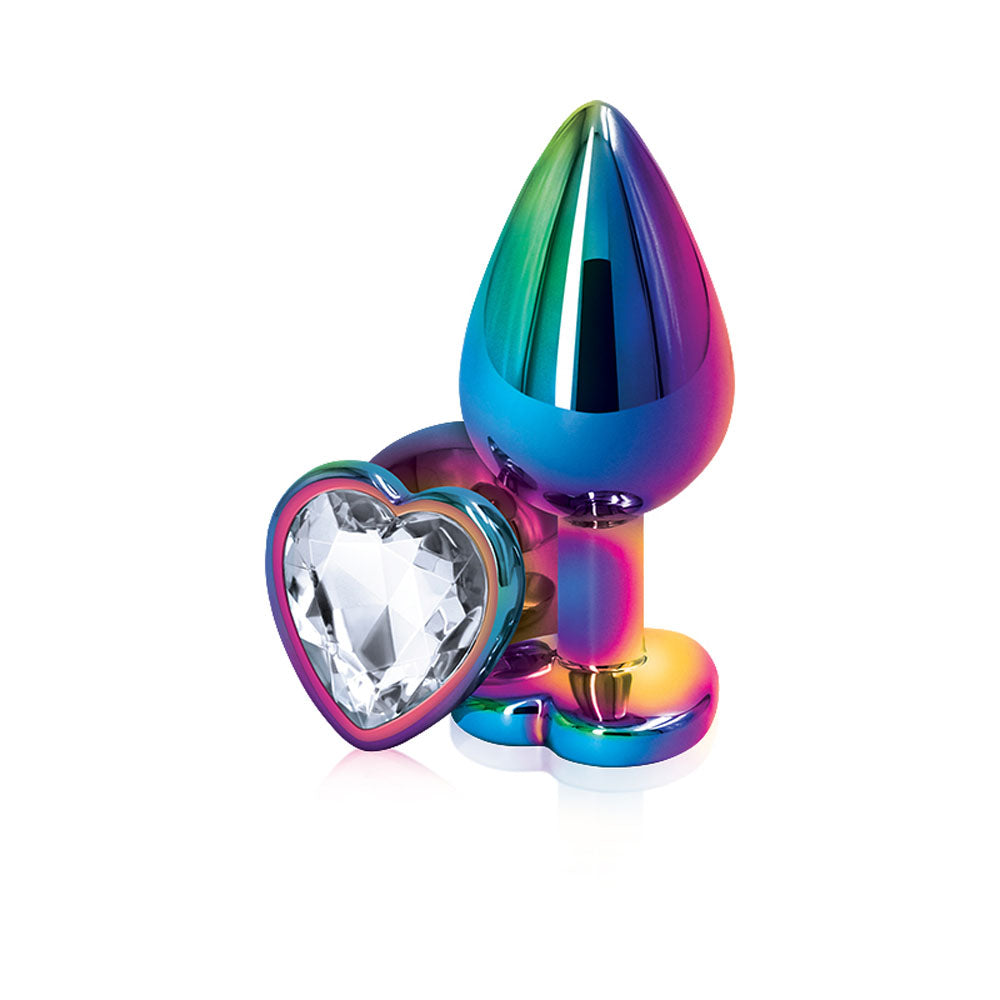 nsnovelties Rear Assets Multicolor Heart Anal Plug — Medium (Clear) - NSN0962-21