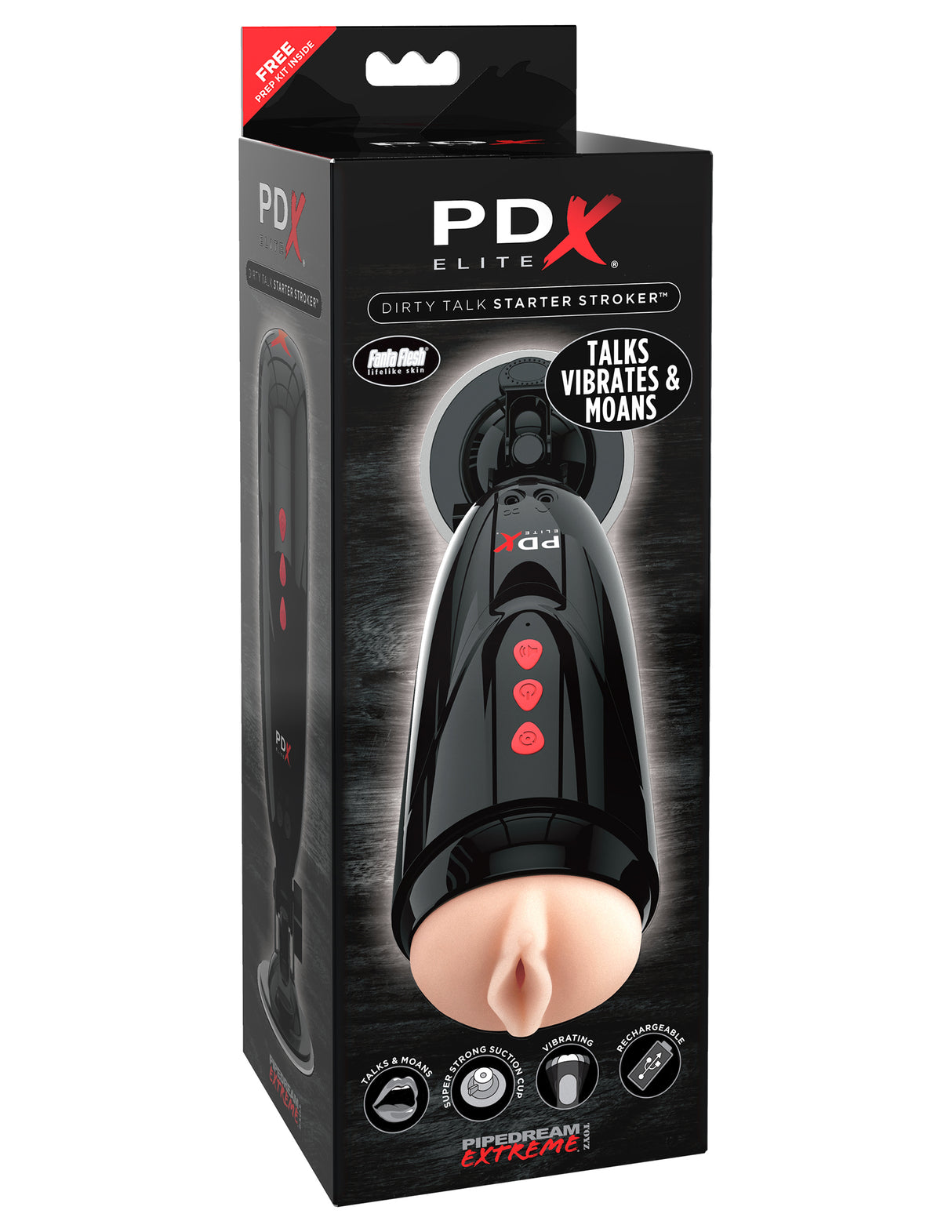 Pipedream PDX Elite Dirty Talk Starter Stroker — Rechargeable Voice & Vibe - PDRD524