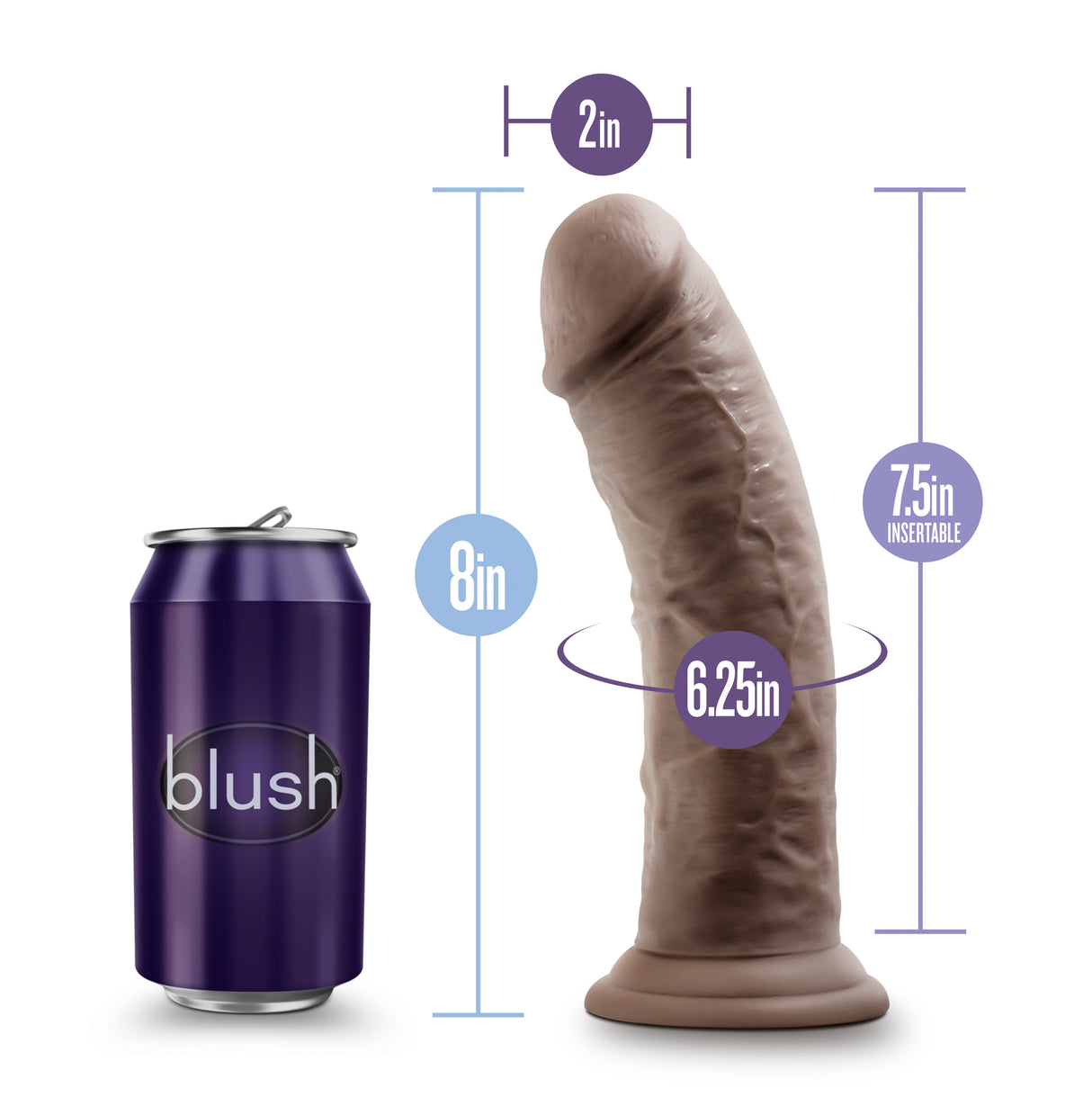 Blush Au Naturel 8-Inch Dildo with Suction Cup — Chocolate - BL-55806