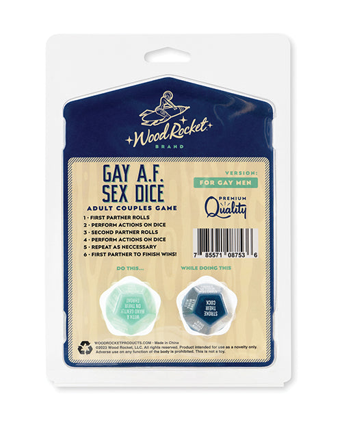 Wood Rocket Gay AF Sex Dice Game for Gay Men — Two 12-Sided Blue Dice