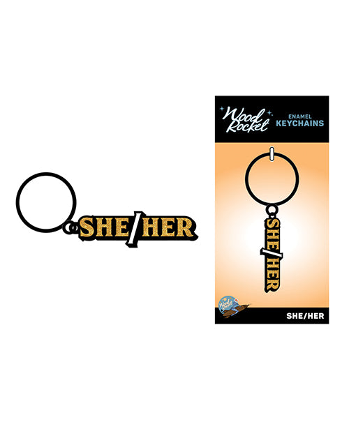 Wood Rocket She/Her Keychain - Black/Gold by Wood Rocket