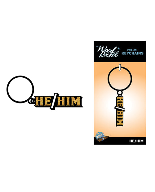 Wood Rocket He/Him Keychain - Black/Gold by Wood Rocket