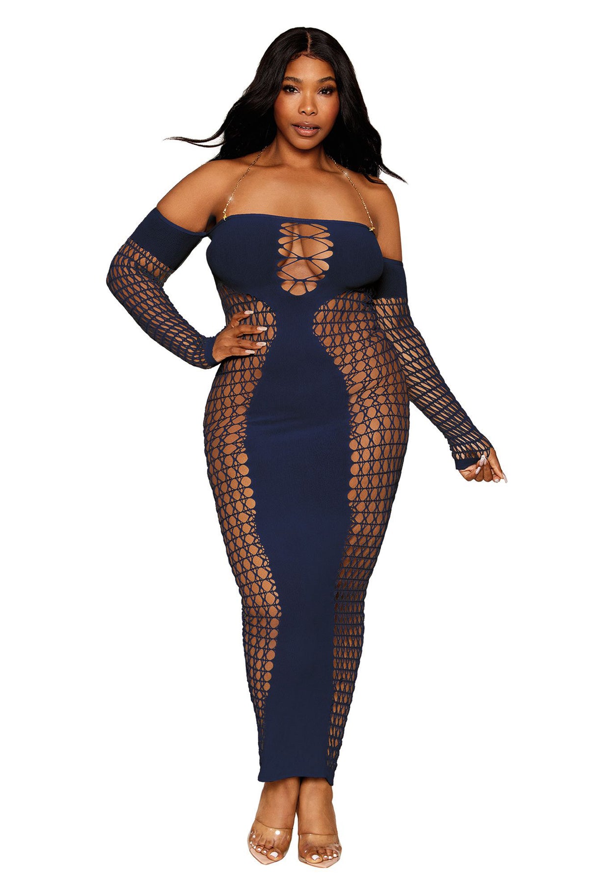 Dreamgirl Bodystocking Gown — Queen Size, Denim - DG-0486XDENQ