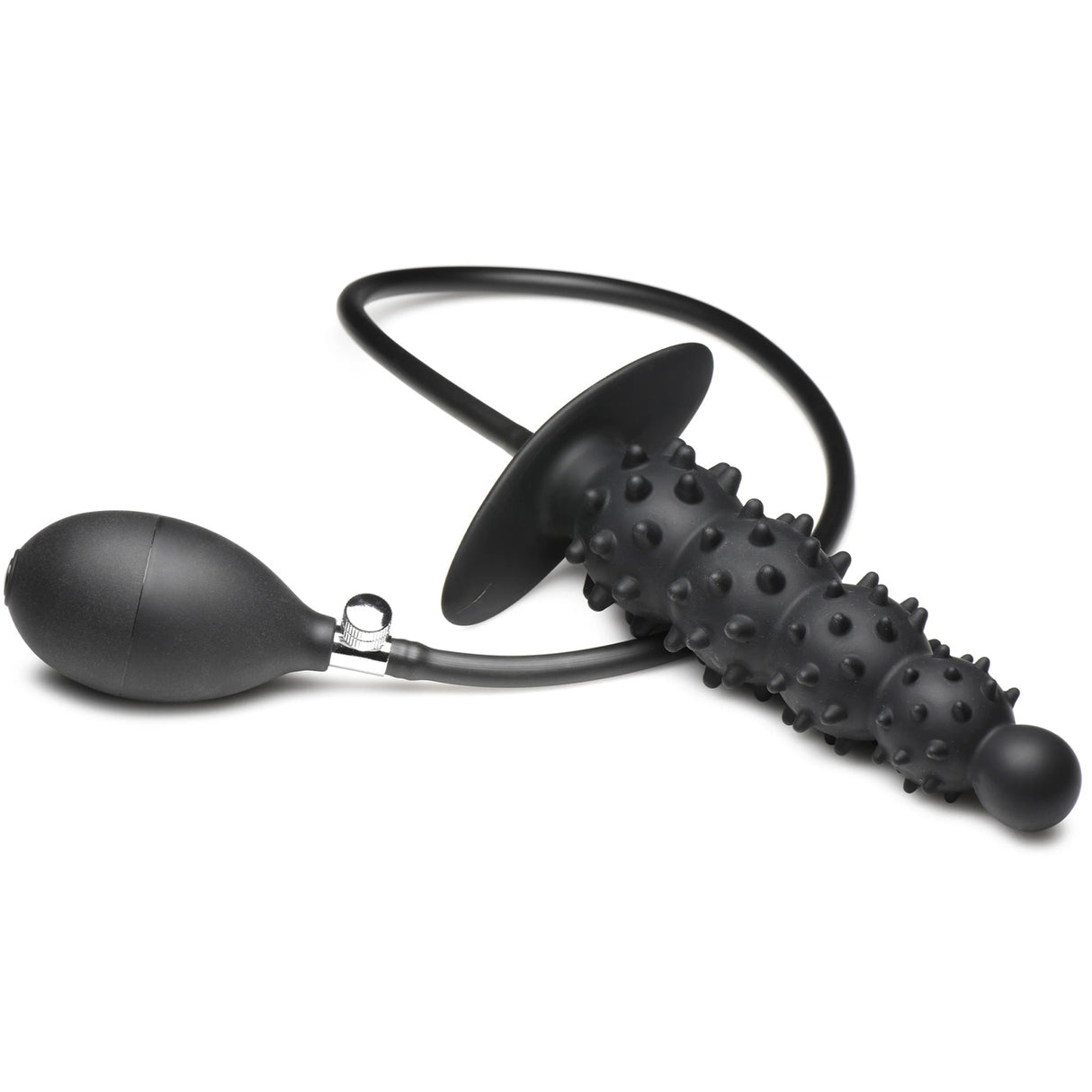 XR Brands Inflatable Nubbed Silicone Anal Plug - Black - MS-AH219