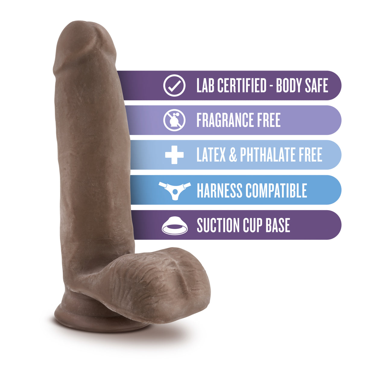 Blush Au Naturel 7 Inch Sensa Feel Dildo, Chocolate - BL-36416