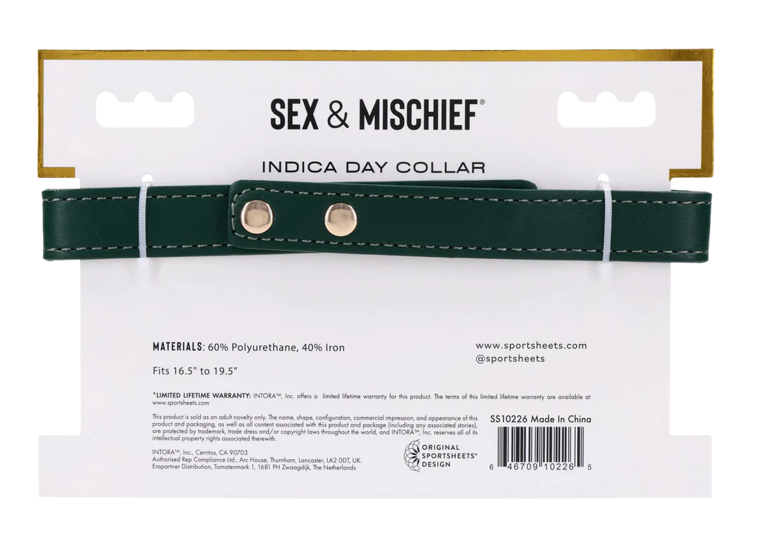 Sportsheets Indica Day Collar, Emerald Faux Leather (15–19 in) - SS10226