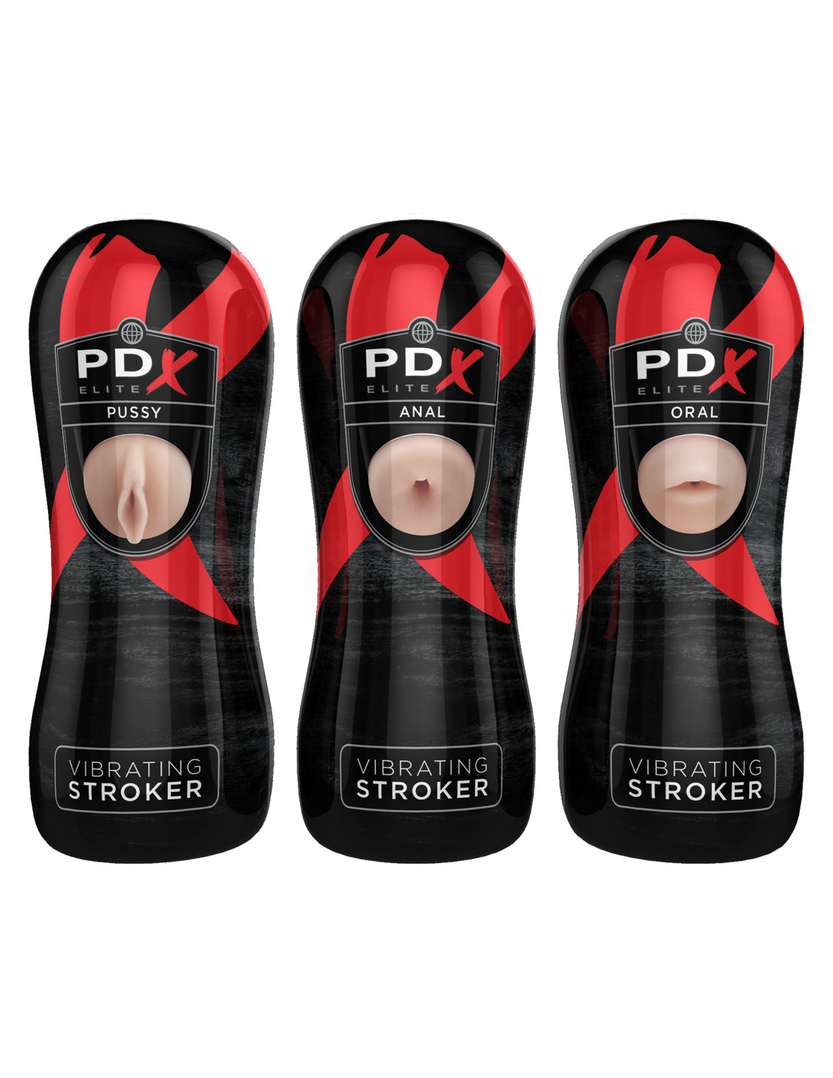 Pipedream PDX Elite Vibrating Strokers — Display of 12 (4 Vaginal, 4 Anal, 4 Oral) - PDRD520-99