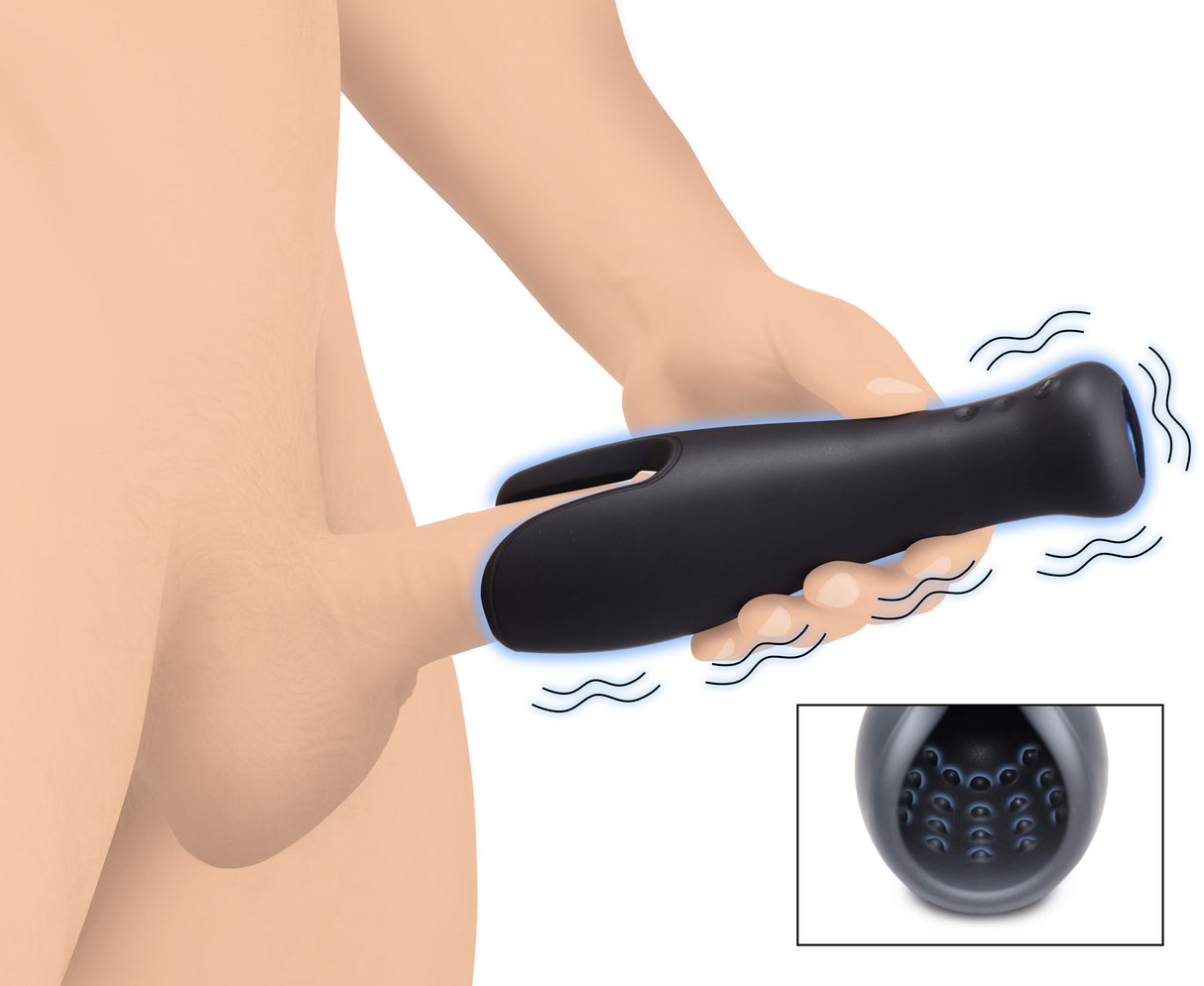 Trinity Men 10X Vibrating Silicone Stroker — Rechargeable 8in Black - 848518044129
