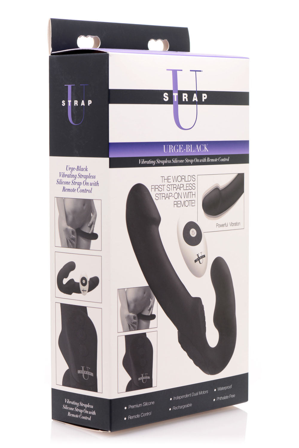 XR Brands Urge Silicone Strapless Strap-On with Remote — Black - SU-AF707