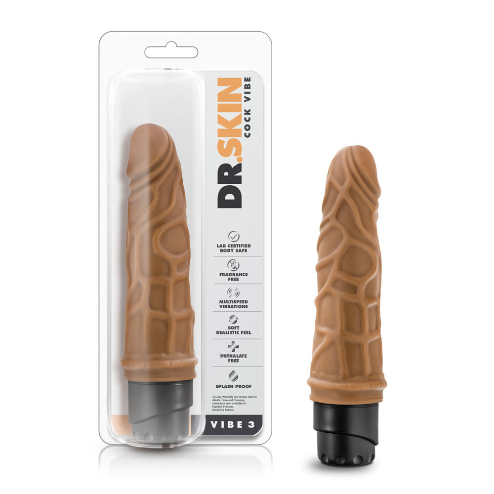 Blush Dr. Skin Cock Vibe 3 Realistic Vibrating Dildo, 7.25 Inch (Mocha) - BL-10097