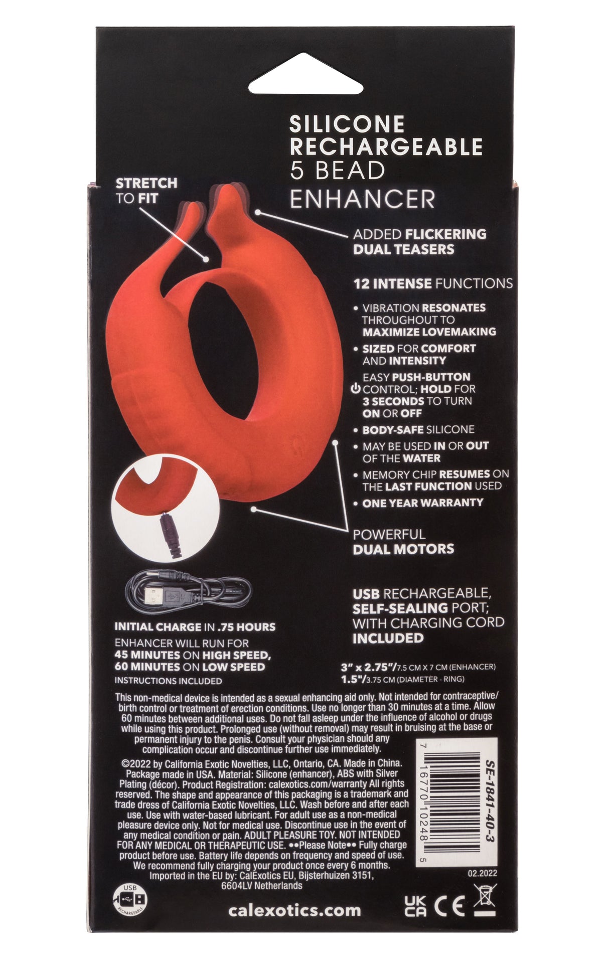 CalExotics Taurus Rechargeable Silicone Enhancer Ring — Red - SE1841403