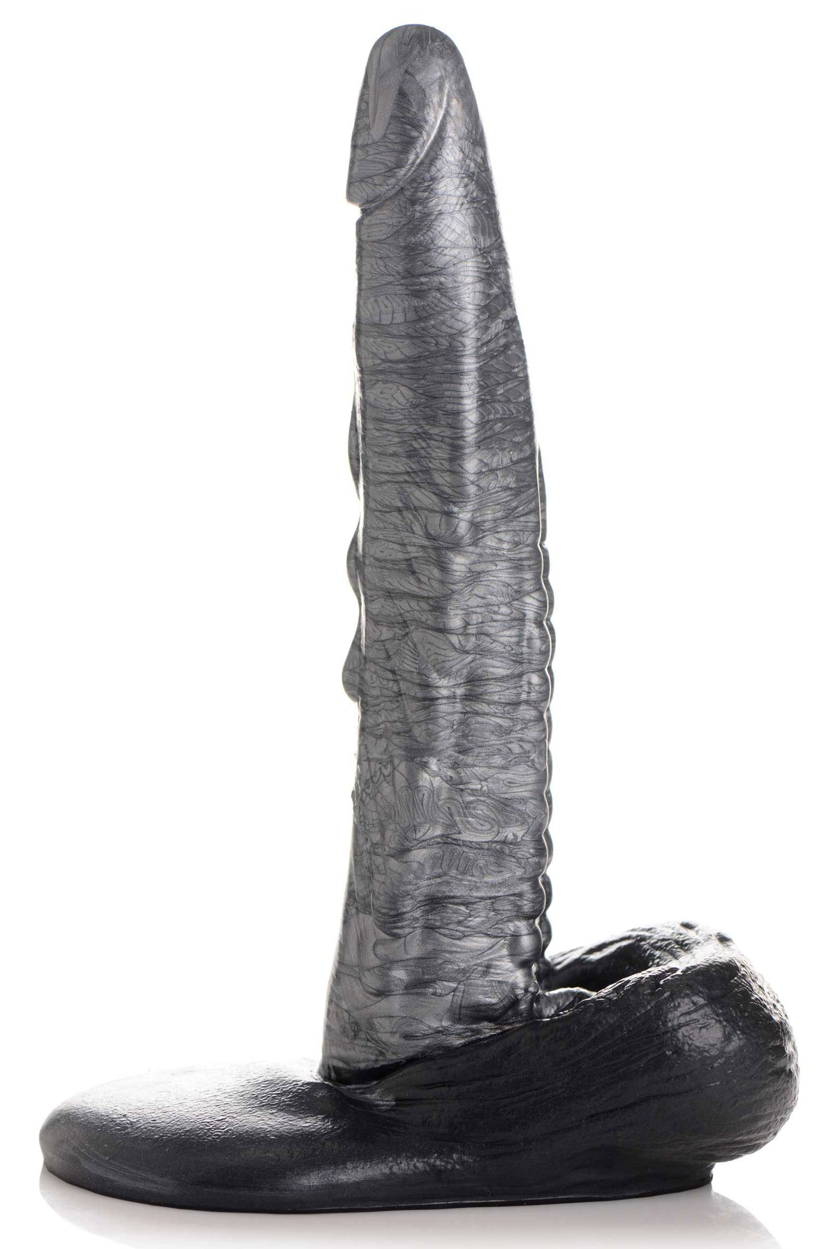 XR Brands Gargoyle Rock Hard Silicone Dildo — Silver, 9.3 in - CC-AG875-SLV