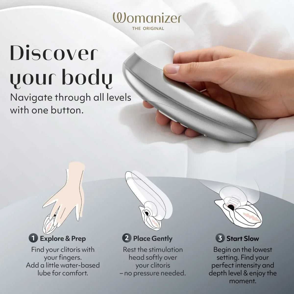 Womanizer Pro Clitoral Stimulator — Silver Grey, 11 Levels - WZ6865