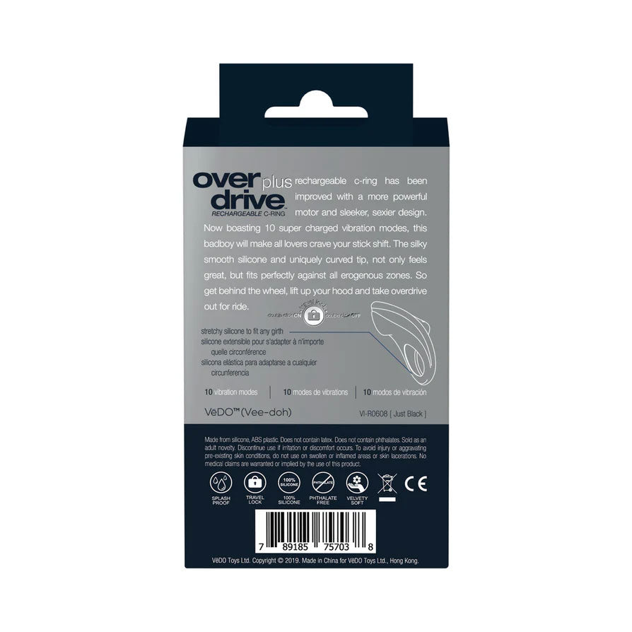 VeDO Overdrive Plus Rechargeable Cock Ring — Black - VI-R0608