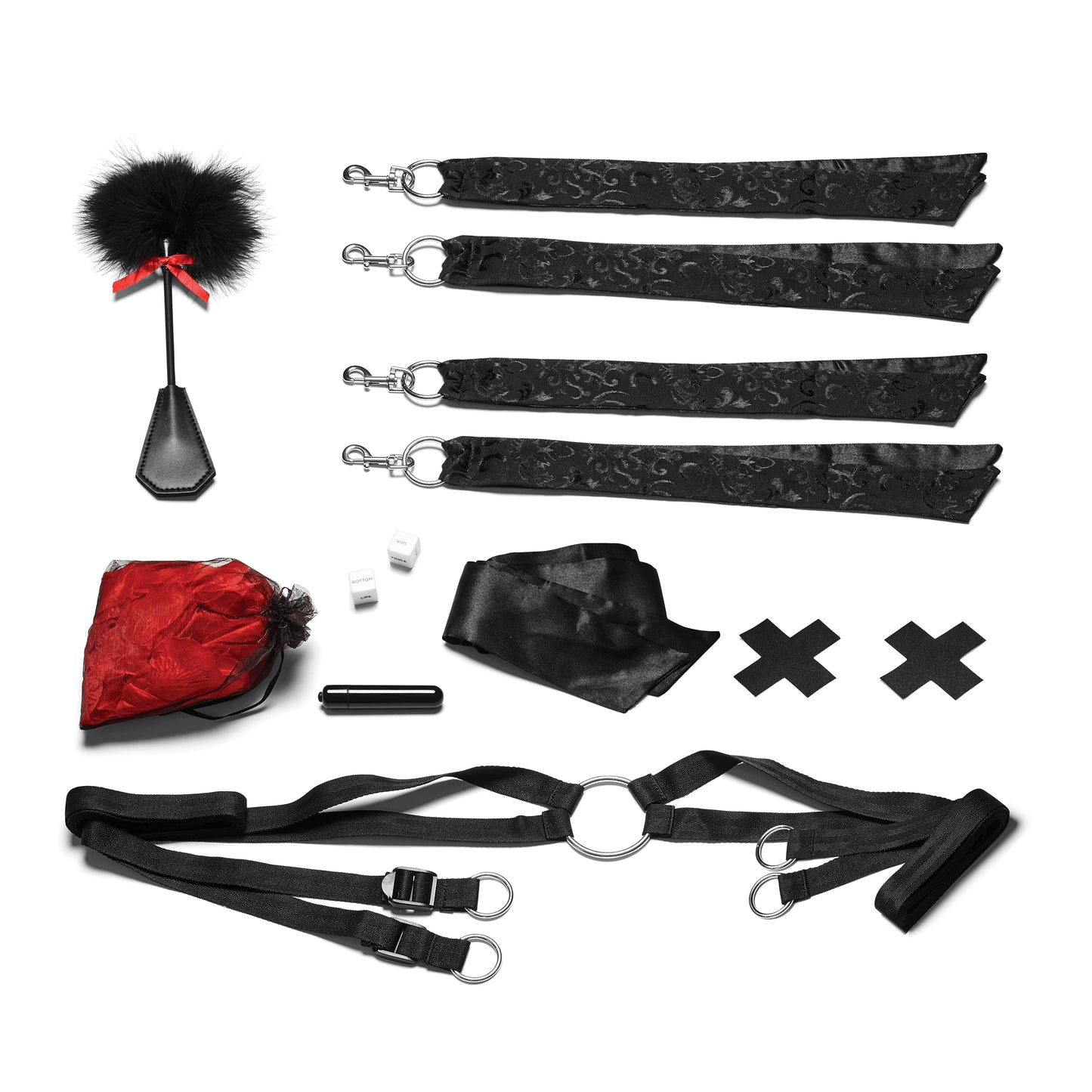 "Night of Romance Satin Cuffs With Rose Petals 6pc Bedsreader Set EL-LF2004"